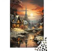 Winter Village Sunset 1000 Piece Premium Cardstock Diy Jigsaw Puzzle Kids Beginners Educational Game Stress Relief 38x26cm/1000pcs