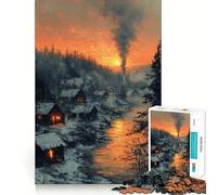 Winter Village Sunset 1000 Piece Teenager Puzzles Cognitive Train Game Zero Gap Compact Fun for Family Game Time (38x26cm)