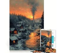 Winter Village Sunset Jigsaw Puzzles1000 Pieces Cognitive Train Fun Flawless Interlocking Pieces Birthday Gift Brain Teaser Toy (50x75cm)