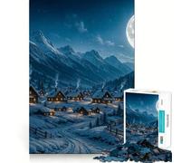 Winter Village Under Moonlight 1000 Piece Teenager Puzzles Cognitive Train Game Zero Gap Compact Fun for Family Game Time (50x75cm)