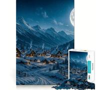 Winter Village Under Moonlight Jigsaw Puzzles1000 Pieces Cognitive Boost Fun Burr Free Clean Cut Pieces Holiday Indoor Entertainment Toy (38x52cm)