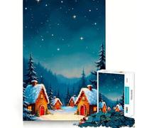 Winter Village Under Starry Night Sky Jigsaw 1000 Pieces for Adults Memory Fun Game Expert Cutting Craftsmanship Relaxing Indoor Group Activity (50x75cm)