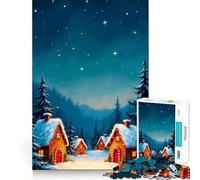 Winter Village Under Starry Night Sky Jigsaw for Teenagers1000 Pieces Mental Boost Game Burr Free Clean Cut Pieces Easy to Learn Family Enjoyment (38x26cm)