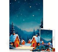 Winter Village Under Starry Night Sky Jigsaw Puzzles 1000 Piece for Teenagers Memory Power Mind Soothing Fun Seamless Fit Perfect Xmas (38x52cm)