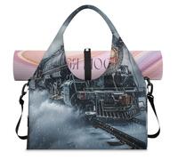 Winter Vintage Steam Train Sports Duffel Bag for Women Men Weekend Overnight Bag with Shoe Compartment Shoulder Tote Luggage Bag for Yoga Gym Travel