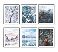 Winter Wall Art Prints Set of 6 Canvas Art Wall Artwork Winter Poster Ice Lake Snow Forest Frost Deer Mountain Pictures Photo Paintings for Home Decoration Wall Decor (11"x14" UNFRAMED)