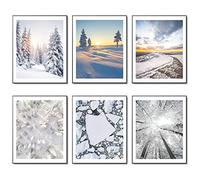 Winter Wall Art Prints Set of 6 Canvas Art Wall Artwork Winter Poster Ice Lake Snow Sunset Forest Frost Mountain Pictures Photo Paintings for Home Decoration Wall Decor (11"x14" UNFRAMED)