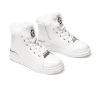 Winter Warm Boots for Women - Faux Fur Lined Slip Resistant Slippers Inside Zipper Waterproof Comfortable Lace Up Outdoor Walking Shoes, White silver, 6 UK