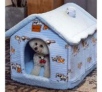 Winter Warm Cat Bed House Kennel with Removable Cushion - Cozy Pet Nest for Cats and Small Dogs - Blue - Medium Size