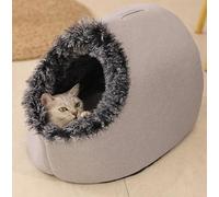 Winter Warm Cat Cave Bed Removable and Washable Soft Bed Cave Cat House Cozy Pet Igloo Ideal for and Small Dogs Perfect for Cold Weather Comfy for Indoor Pets (Grey, L)