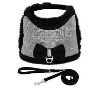 Winter Warm Dog Harness Leash Set Shiny Rhinestone Dog Cat Harness Kitten Dog Clothes Soft And Comfortable Pet Coat Vest Suitable For Small And Medium Dogs Chihuahua Yorkshire Terrier,black,L