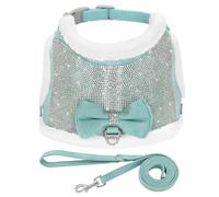 Winter Warm Dog Harness Leash Set Shiny Rhinestone Dog Cat Harness Kitten Dog Clothes Soft And Comfortable Pet Coat Vest Suitable For Small And Medium Dogs Chihuahua Yorkshire Terrier,green,L