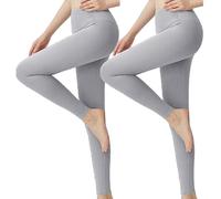 Winter Warm Fleece Lined Leggings 2-Pack for Women High Waisted Thick Thermal Tights Soft Comfy Lets Slim Waist and Heat Control (L/XL, Grey)