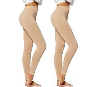 Winter Warm Fleece Lined Leggings 2-Pack for Women High Waisted Thick Thermal Tights Soft Comfy Lets Slim Waist and Heat Control (XL/XXL, Nude)