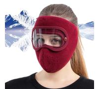 Winter Warm Fleece Windproof High-Definition Goggles, All in One Face Mask, Outdoor Ski Warm Goggles Hood (Red)