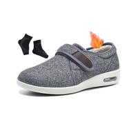 Winter Warm Fur Lined Adjustable Orthopedic Diabetic Shoes for Men, Fattening and Widening Feet Walking Edema Non-Slip Sneakers, for Elderly, Arthritis, Edema, Swollen, Feet Thumb(Light Gray,12 UK)