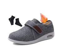 Winter Warm Fur Lined Adjustable Orthopedic Diabetic Shoes for Men, Fattening and Widening Feet Walking Edema Non-Slip Sneakers, for Elderly, Arthritis, Edema, Swollen, Feet Thumb(Grey,10.5 UK)