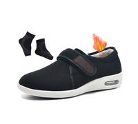 Winter Warm Fur Lined Adjustable Orthopedic Diabetic Shoes for Men, Fattening and Widening Feet Walking Edema Non-Slip Sneakers, for Elderly, Arthritis, Edema, Swollen, Feet Thumb(A Black,11.5 UK)