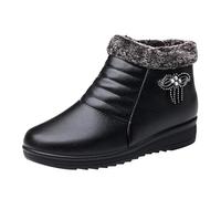 Winter Warm Fur Lined Ankle Boots for Women Wide Fit Walking Boots Ladies Non Slip Short Booties Stylish Casual Thermal Slip on Shoes Hiking Boot Pull on Booties Winter Boot for Women UK Black