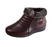 Winter Warm Fur Lined Ankle Boots for Women Wide Fit Walking Boots Ladies Non Slip Short Booties Stylish Casual Thermal Slip on Shoes Hiking Boot Pull on Booties Winter Boot for Women UK Red