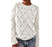 Winter Warm Jumpers Womens Tops Xmas Knitted 2025 Women's Vintage Art Print Knit Crew Neck Pullover Sweater Oversized Jumpers for Women UK (White, XXXXXL)