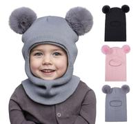 Winter Warm Kids Balaclava Hat, Thermal Windproof Knitted Toddler Winter Balaclava Beanie Cap, Baby Winters Hat Scarf for 1-6 Years Boys Girls Outdoor Activities (UK, Alpha, One Size, Light gray)