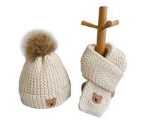 Winter Warm Knit Scarf Baby Beanies Cap Lovely Warm Scarves Cartoon Bear Bonnet Long Muffler Infant Knitted Neckerchief Children's Neckerchief For Boy Girls Cartoon Bear Pattern Baby Hat Autumn Winter