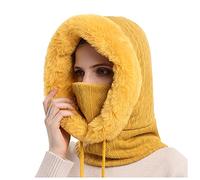 Winter Warm Knitted Cap with Neck Warmer for Women, Slouch Adjustable Knit Beanie Hat Hairball, Woolly Fleece Lining, Windproof Balaclava Snood Hood Sets, Skimask, Flexible Soft Thick