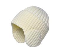 Winter Warm Knitted Hat, Unisex Winter Hats, Classic Soft Beanie, Fine Knit Hat with Ear Flaps, Milk-white, 55/50 cm