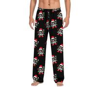 Winter Warm Pajamas Men for Indoor Use - Christmas Printed Sleepwear Trend Loose And Comfortable Sports Home Winter Foreign Trade Casual Pants (Black, L)