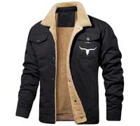 Winter Warm Parka Jackets Thick Fleece Lined Long Sleeve Coat Windproof Slimming Fit Jacket for Unqiue Gifts (Black [Bull Head Print],XXL)