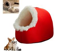 Winter Warm Pet Cave Bed, 2026 New Soft Plush Cozy Indoor Nest for Cats and Small Dogs, Kitten House with Anti Slip Bottom, Washable Cave with Removable Inner, Cozy Enclosed Cat House (Red-L)