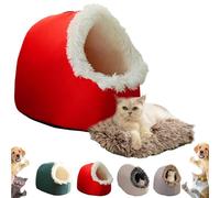 Winter Warm Pet Cave Bed, 2026 Upgraded Cat Cave Bed with Removable Cushion and Non-Slip Base, Soft Warm Cat House Indoor for Cats, Kittens, Puppy Dog (red, M)