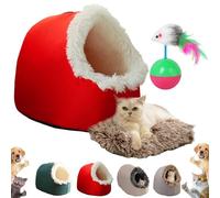 Winter Warm Pet Cave Bed, 2026 Upgraded Cat Cave Bed with Removable Cushion and Non-Slip Base, Soft Warm Cat House Indoor for Cats, Kittens, Puppy Dog (Red, M)