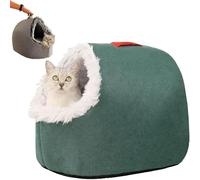 Winter Warm Pet Cave Bed, Cozy Cat Tent for Indoor Pet, Soft Small Cats Hideout, Kitten House with Anti Slip Bottom, Calming Plush Dog Shelter, Portable Washable Cozy Cat Tent, with Handle (Green,M)