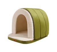 Winter Warm Pet Cave Bed for Dogs & Cats - Semi-Enclosed Cozy Nest with Thick Foam Support, Removable Washable Cover, Anti-Slip Bottom - Indoor Winter Sleeping Bed(Green,M)