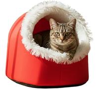 Winter Warm Pet Cave Bed, Soft Cozy Plush Anti-Slip Enclosed Cat Houses, Cozy Cat Tent for Indoor Pets, Washable Cove with Removable Inner Cushion (Red,L)