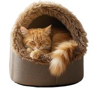 Winter Warm Pet Cave Bed, Soft Cozy Plush Anti-Slip Enclosed Cat Houses, Cozy Cat Tent for Indoor Pets, Washable Cove with Removable Inner Cushion (Brown,L)