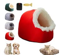 Winter Warm Pet Cave Bed, Soft Cozy Plush Pet Cave Bed with Removable & Washable Cushioned, Cats House Tent Bed Anti Slip in Indoor for Cats, Kittens and Small Dogs (Red,M)