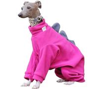 Winter Warm Pet Fleece Dinosaur Onesie for Dogs, Cozy Turtleneck Dog Sweater Outfit for Whippet & Italian Greyhound Clothes Pet Cold Weather Coat Outdoor Apparel(Rose Red,2XL)