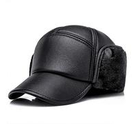 Winter Warm PU Leather Baseball Cap Earflap Hat Elmer Fudd Military Trapper Hat(Black)