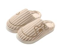 Winter Warm Slippers For Women And Mens, Ribbed Fluffy Slippers Memory Foam Slippers Bears Graphics Cozy Lined House Slippers Indoor Slippers Home Slippers Shoes (Khaki, Size 5)