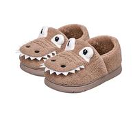 Winter Warm Slippers Plush Cute Dinosaur Bedroom House Indoor Shoes Big Boys (Khaki, 10 Little Child)