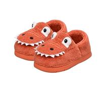 Winter Warm Slippers Plush Cute Dinosaur Bedroom House Indoor Shoes Big Boys (Orange, 10 Little Child)