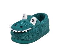 Winter Warm Slippers Plush Cute Dinosaur Bedroom House Inner Shoes Sledge with Backrest and Strap, blue, 8.5 UK Child