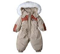Winter Warm Snow Suits for Baby Faux Fur Hooded Zipper One Piece Thermal Outfit Suits Toddler Outdoor Windproof Onesie (Khaki, 9-12 Months)