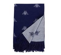 Winter Warmer Reversible Thick Long Navy with Silver Bumble Bee Print Fashion Scarf Blanket Wrap (Thick Bumble Bees Navy/Silver)