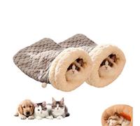 Winter Warming Cat Sleeping Bag，Soft Plush Sleeping Bag for Indoor Cats，Cozy Pet Nest for Cats and Dogs, Portable Calming Pet Nests，Cat Cave Bed Self Warming Bed (2 pack，C-Grey, Medium（18 *15.5 in）)