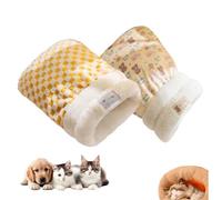 Winter Warming Cat Sleeping Bag，Soft Plush Sleeping Bag for Indoor Cats，Cozy Pet Nest for Cats and Dogs, Portable Calming Pet Nests，Cat Cave Bed Self Warming Bed (Brown+Yellow, Large（22.5*18.8 in）)