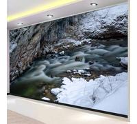 Winter Waterfall Wall Mural Wallpaper Non-Woven 3D Rocky Canyon Photo Wallpaper Mural for Bedroom Living Room - Art Print Wall Decoration Poster Picture Design 390x260 cm(WxH) 2037o